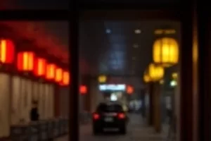 男主角站在码头灯塔下侧脸被暖光打亮的画面