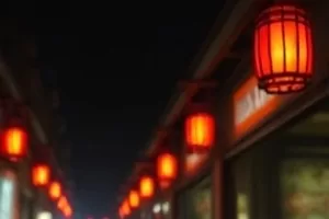 清晨湖面上破开的冰层与游泳者