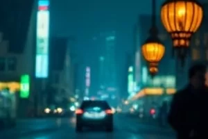 夜市摊位升腾热气与暖色灯泡交织的画面